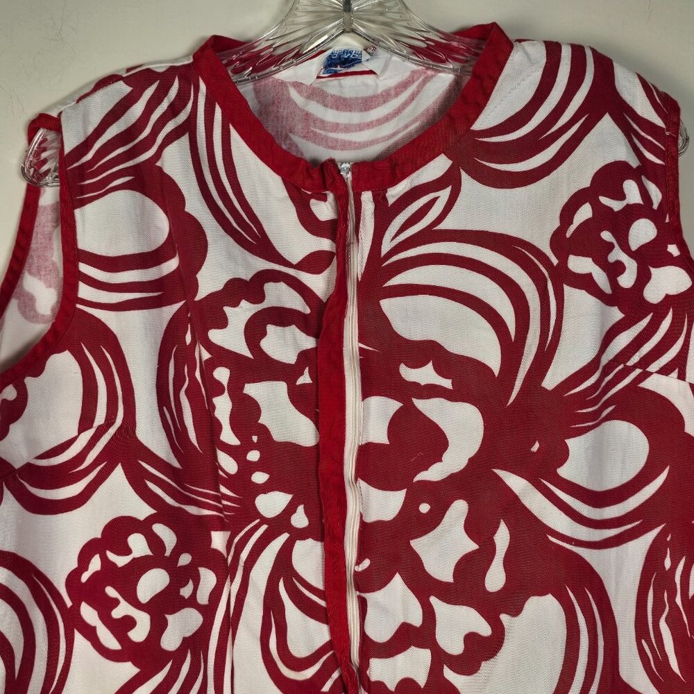 Vintage Zip Front House Dress Size 42 Red White Floral Time Off Loungewear 70s - Picture 3 of 16